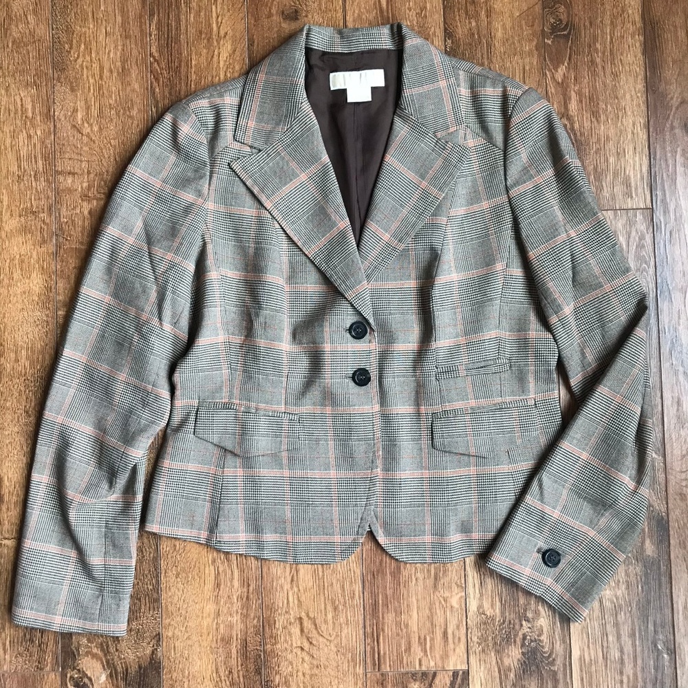 Michael Kors Brown & Orange Plaid Blazer Size 8